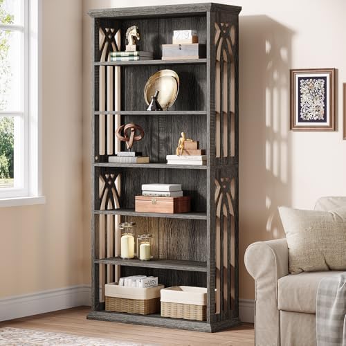 Tribesigns 6-Tier Gray Bookshelf, 75-Inch Tall Bookcase, Large Bookshelves an...