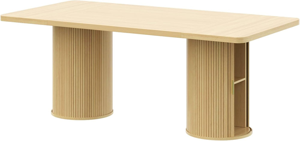 79" Rectangular Dining Table for 8-10, Wood Kitchen Table with 2-Layer S...