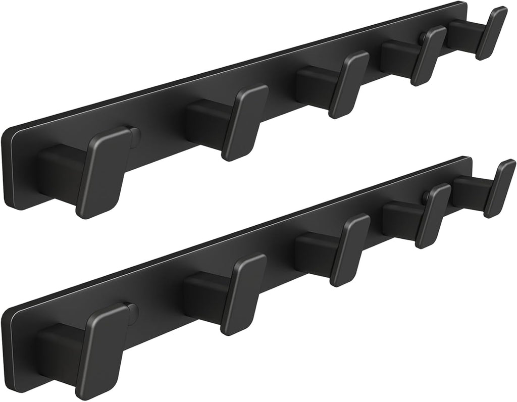 Coat Hook Wall Rack Hanger - Double Coat Rack with 5 Hooks Wall Hooks for Hanging Hat Key Bag Towel Wall Mount Coat Rack, Black 2 Packs