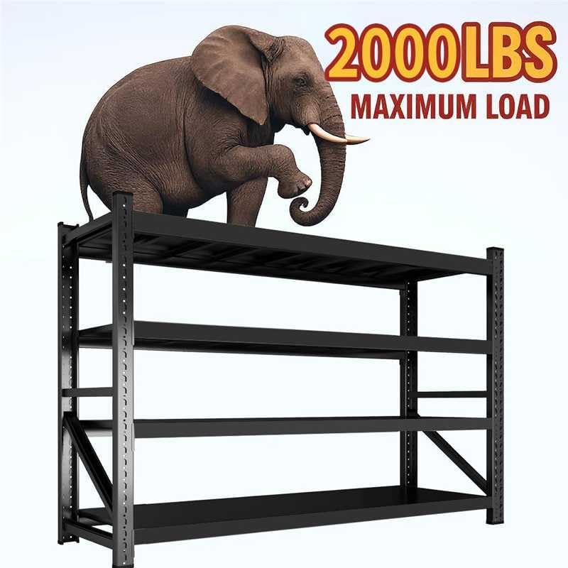 59" W Garage Shelving, Heavy Duty 4 Tier Metal Storage Shelves, Adjustable Industrial Shelving Unit for Garage, Warehouse, Workshop