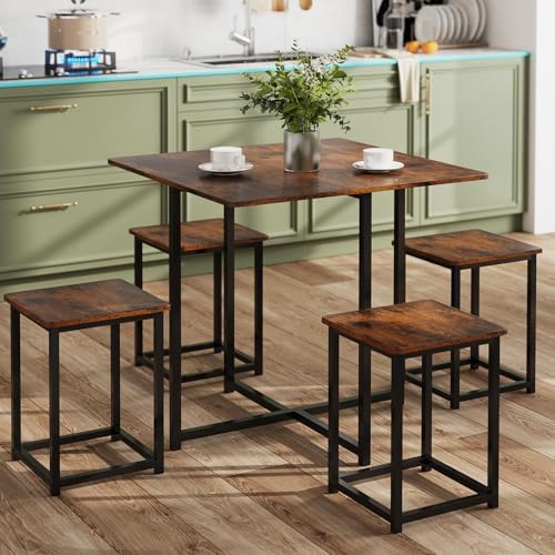 Tangkula Compact Dining Table Set for 4, Small Kitchen Table Set with Square ...