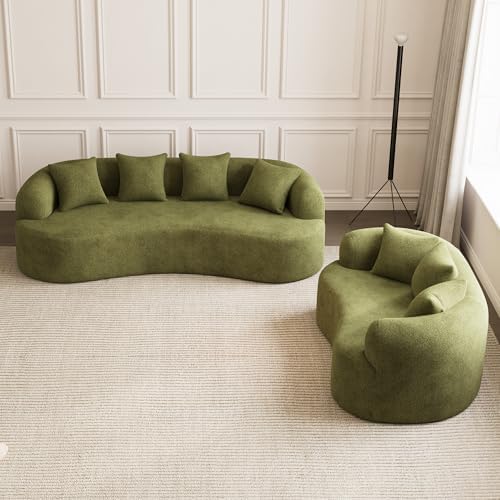69" Curved Loveseat Sofa for Living Room, Modern Chenille Love Seat Cloud Couch, Luxury Plush Extra Deep Oversized Sofa for Small Spaces, Bedroom, Apartment‌, No Assembly Required, Green
