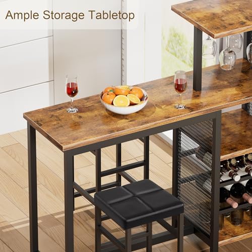 VECELO Bar Table and Chairs Set for 2, 3-Piece Dining Set with Storage Shelve...