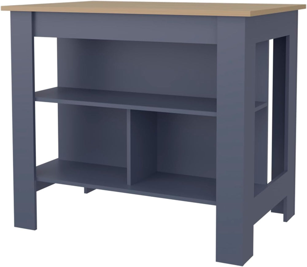 Kitchen Island with 3 Shelves Alby Blue Natural Oak | Three shelves and two d...