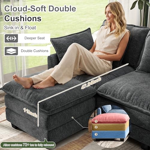 107" Cloud Couch Sectional Modular Sofa, Deep Seat Couches with Ottoman ...