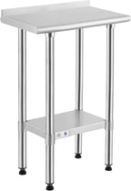 ROCKPOINT Stainless Steel Table for Prep & Work with Backsplash 14x24 Inches, NSF Metal Commercial Kitchen Heavy Duty Table with Adjustable Under Shelf and Table Foot for Restaurant, Home and Hotel