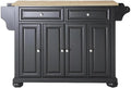 Pemberly Row Traditional Wood Kitchen Island, 51.5 in W x 18 in D x 34 in H, Solid Hardwood and Veneer Construction, Black/Natural Finish, Adjustable Shelves, Storage Drawers, Spice Rack, Towel Bar