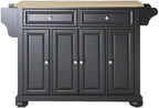 Pemberly Row Traditional Wood Kitchen Island, 51.5 in W x 18 in D x 34 in H, Solid Hardwood and Veneer Construction, Black/Natural Finish, Adjustable Shelves, Storage Drawers, Spice Rack, Towel Bar