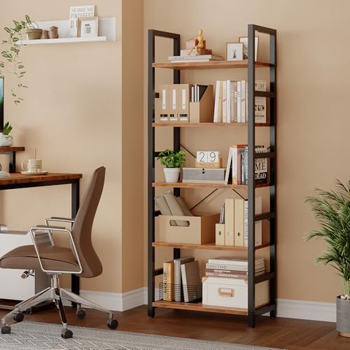 DUMOS 5-Tier Bookshelf, Modern Tall Bookcase Book Shelf Storage Organizer