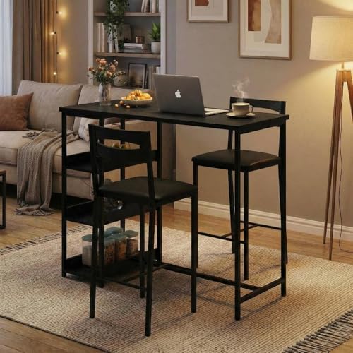 GarveeHome Dining Table Set for 2, Wood Table with Upholstered Chairs