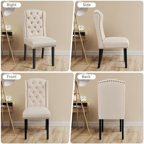 Yaheetech Upholstered Dining Chairs Set of 4 Button Tufted Chairs Beige