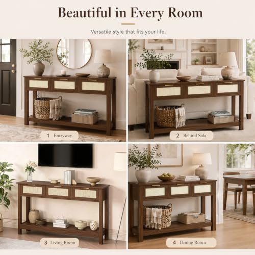 Luoxiao Console Table for Entryway with 3 Rattan Drawers Storage Open Shelf |...