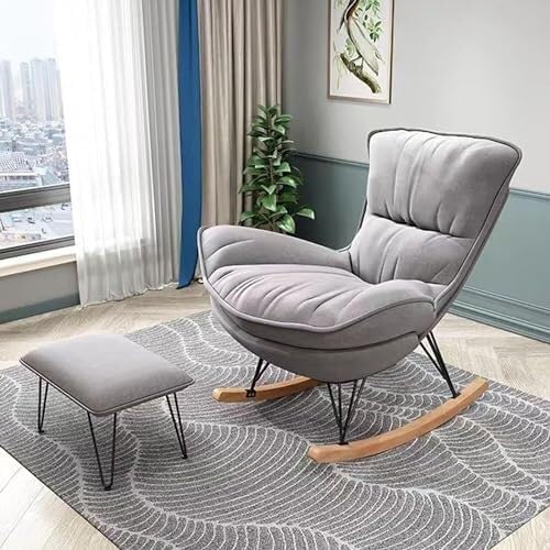 Rocking Chair with High Rest and Footstool, Reclining Glider Chair for Living...
