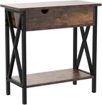 TooCust End Tables Living Room Set of 2, Narrow Side Table with Charging Station, 11.2"D x 24"W x 24"H, Flip Top End Table with USB Ports and Outlets, Couch End Tables Set of 2, Steel X-Shaped Frame