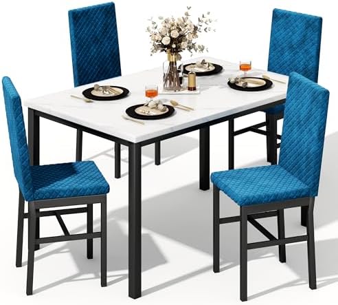 Recaceik Dining Table Set for 4, Modern 5 Piece Dining Table Set Faux Marble ...