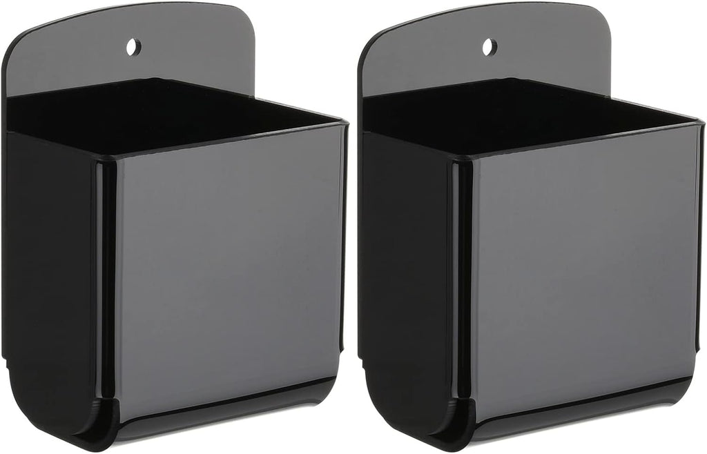 Cosmos Pack of 2 Acrylic Remote Control Holder Adhesive Wall Mount Phone Holder Wall Mount Organizer Media Storage Box Phone Charging Storage Box for Home Office Living Room Bedroom (Solid Black)