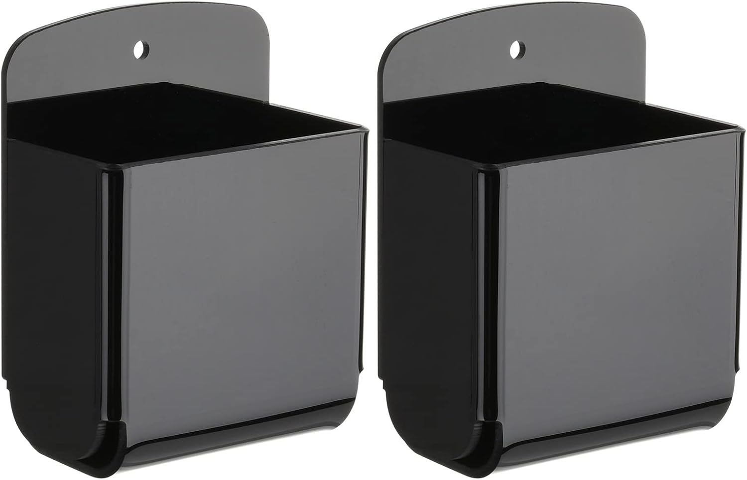 Cosmos Pack of 2 Acrylic Remote Control Holder Adhesive Wall Mount Phone Holder Wall Mount Organizer Media Storage Box Phone Charging Storage Box for Home Office Living Room Bedroom (Solid Black)