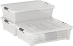 Xyskin 50 Quart Under-Bed Storage Container Organizer Bin with Latching Lids, Large Wheeled Storage Box for Garage, Closet, Clear, 3 Pack