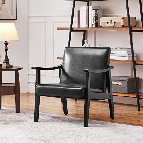 Yaheetech Accent Chairs, Mid-Century Faux Leather Armchairs, Black