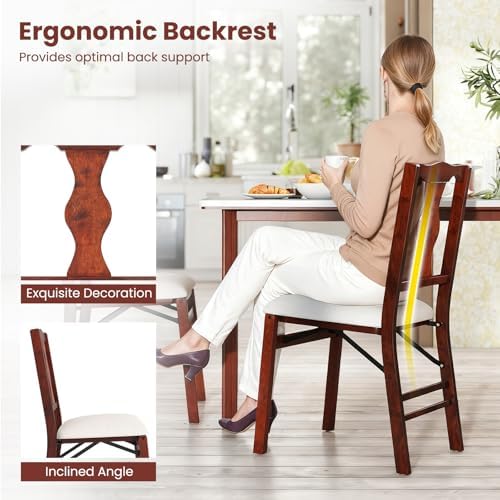 KOTEK Folding Dining Chairs Set of 4, Wooden Kitchen Chairs with Linen Fabric...