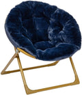 Pemberly Row Kids 23" Folding Faux Fur Saucer Chair, Navy Upholstery with Soft Gold Frame, Thick Padded Chair for Playroom, Bedroom or Living Room, 22.75" W x 12.25" D x 22" H, Child-Safe Design