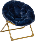 Pemberly Row Kids 23" Folding Faux Fur Saucer Chair, Navy Upholstery with Soft Gold Frame, Thick Padded Chair for Playroom, Bedroom or Living Room, 22.75" W x 12.25" D x 22" H, Child-Safe Design