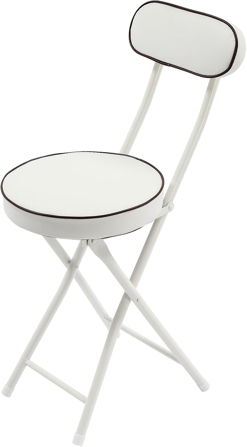 LOYALHEARTDY 4 Pcs Folding Stool, 18.9 in Cushioned Padded Folding Stool Portable Bar Stool with Back for Camping Kitchen Home Office (White)