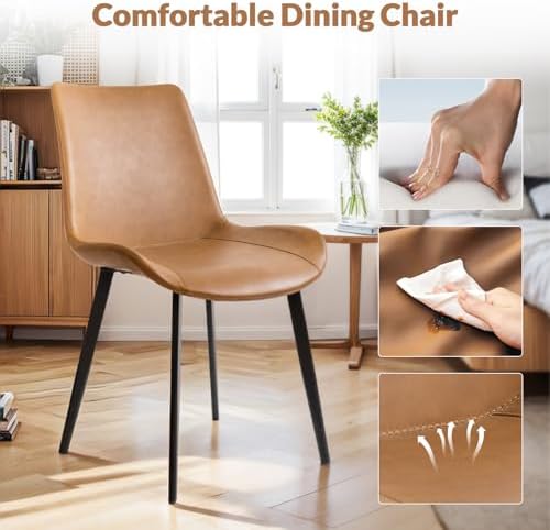 Dining Chairs, Modern PU Leather Dining Room Chair with Sturdy Metal Legs, Up...