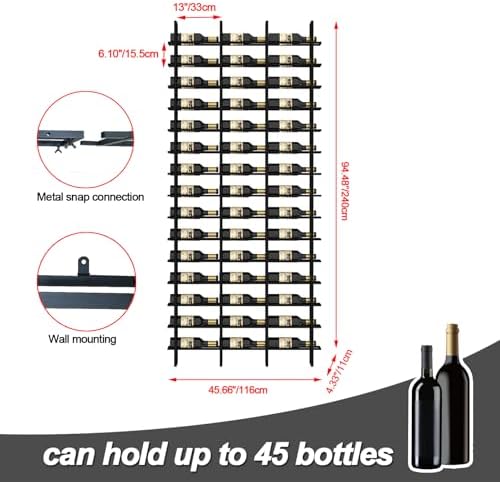 48 Bottle Large Wall Mount Wine Rack,Black