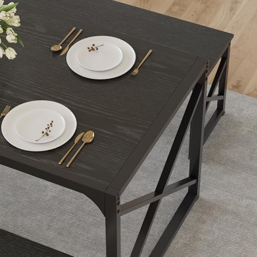 VECELO 55” Kitchen Dining Table Set for 4, Heavy-Duty Steel Frame & Wood-...