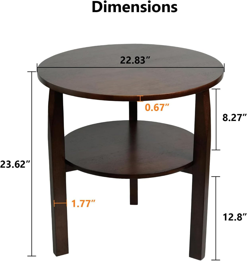 Round Side Table with 2-Tier Shelf Wood End Table | Mid Century Modern Accent...
