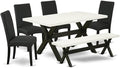 East West Furniture X626DR124-6 6 Piece Dining Table Set Contains a Rectangle Kitchen Table with X-Legs and 4 Black Color Linen Fabric Parson Chairs with a Bench, 36x60 Inch, Multi-Color