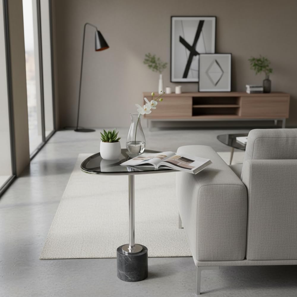 Modern Day Accents 3741 Moderna End Table, Marble and Glass Side Table with P...