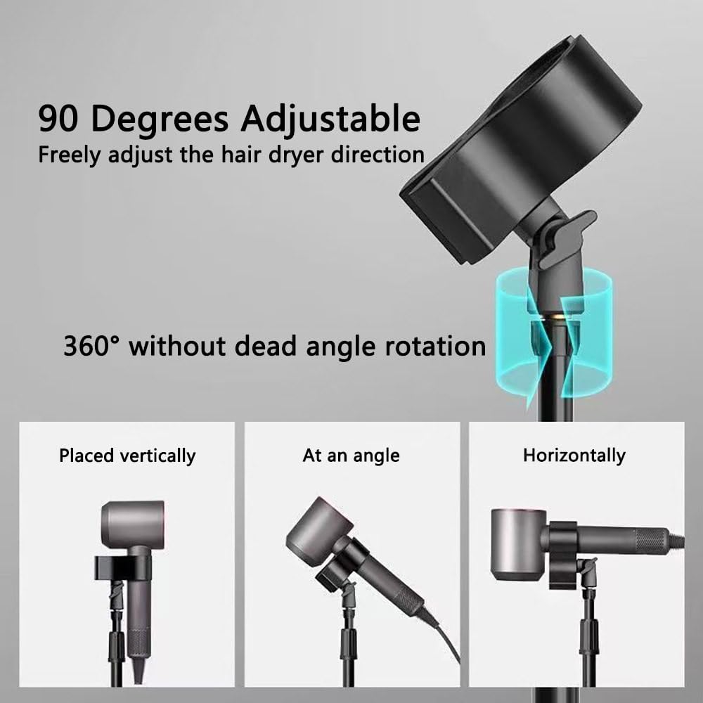 Hair Dryer Stand Holder Hands Free Adjustable Blow Dryer Stand with Universal Clamp Clip Sturdy Base