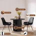 Miereirl Modern 3-Piece Round Wooden Dining Table and Chair Set,31.5" Table with Semi-Open Storage Rack and Sliding Door, Dining Chairs Made of High-end Fabric, Warm Home Dining Room Combination