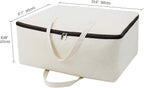 AMJ Set of 3, Canvas Storage Bag with 3-Side Zip Open & Handles, 8OZ Thick Soft Breathable Closet Organizer for Beddings, House Move or Winter Garment Storage in Wardrobe, Beige