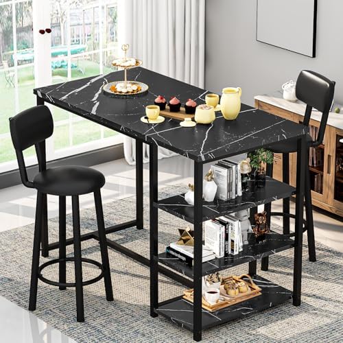 DKLGG Dining Table Set for 2, Counter Height Bar Table Set with Storage ＆ Sto...