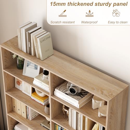 FACBOTALL Bookshelf Tall Bookcase, 6-Tier Double Wide Bookshelves,Light Oak