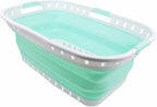 SAMMART 44L (11.62 gallon) Collapsible Plastic Laundry Basket - Foldable Pop Up Storage Container/Organizer - Portable Washing Tub - Space Saving Hamper/Basket (1, White/Light Green)
