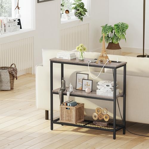 Snughome 3 Tier Narrow 29.5" Console Table with Power Outlets (Grey) | T...