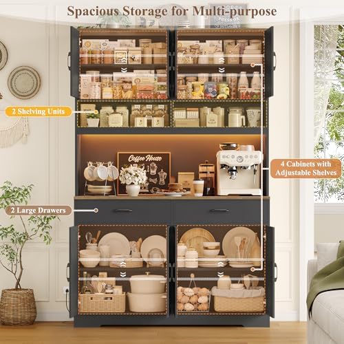 HOSTACK 75" Tall Kitchen Pantry Storage Cabinet, 45" W Hutch Cabine...