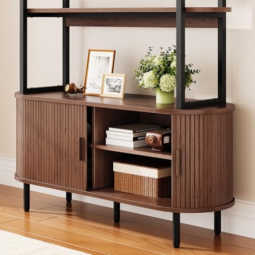 ComfyCorner 4 Tier Bookshelf with Cabinet, 71" Tall Display Bookcase Walnut