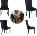 Black Dining Chairs Set of 2,Upholstered Velvet Dining Room Chairs with Back Ring Pull Trim and Solid Wood Legs,Modern Dining Chairs Perfect for Dining Room, Kitchen(Black)