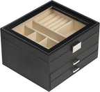 BOOVO Clear Lid Jewelry Box,3 Layers Jewelry Organizer Large Multi-Functional Jewelry Storage Box with 2 Drawers,Jewelry Display Case of Rings Earrings Necklace Bracelets for Women Girls (Black)