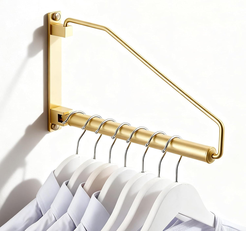 NEWRAIN Folding Wall Mounted Clothes Hanger Rack Clothes Hook Solid Brass wit...