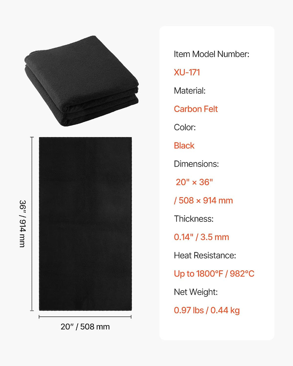 VEVOR Carbon Felt Welding Blankets, 2-Pack 20" x 36" Flame Retardan...