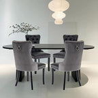Leather Upholstered Dining Chairs Set of 4, Modern Style Kitchen Side Chairs with Nailhead Trim and Wood Leg, Metal Pulling Ring for Dining Room Living Room(Black&Grey,Set of 4)