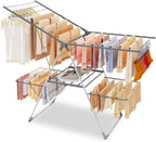 Bigzzia Clothes Drying Rack Foldable, 2-Level Large Laundry Drying Rack Collapsible, Stainless Steel Drying Rack Clothing for Indoor Outdoor, Easy to Fold, 33 Drying Rails, 142cm, Gray