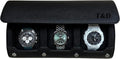 DailyWatch | Personalized Watch Roll Travel Case For 3 Watches - Handmade Genuine Leather Travel Case With Custom Engraving of Name or Initials - All Black