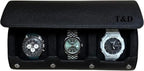 DailyWatch | Personalized Watch Roll Travel Case For 3 Watches - Handmade Genuine Leather Travel Case With Custom Engraving of Name or Initials - All Black